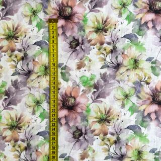 Lan s pamukom Peony roses RAMIE green digital print