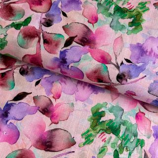 Lan s pamukom Aquarel leaves pink digital print