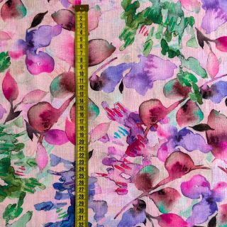 Lan s pamukom Aquarel leaves pink digital print