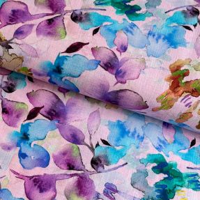 Lan s pamukom Aquarel leaves RAMIE purple digital print