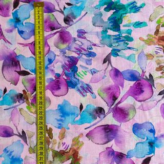 Lan s pamukom Aquarel leaves RAMIE purple digital print