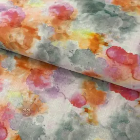 Lan s pamukom Abstract flowers RAMIE orange digital print