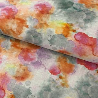 Lan s pamukom Abstract flowers RAMIE orange digital print