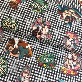 Dekorativna tkanina Vegan black check digital print