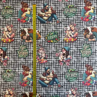 Dekorativna tkanina Vegan black check digital print