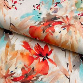Lan s pamukom Faded flowers RAMIE red digital print