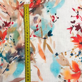 Lan s pamukom Faded flowers RAMIE red digital print