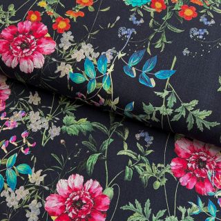 Lan s pamukom Classic roses RAMIE blue digital print
