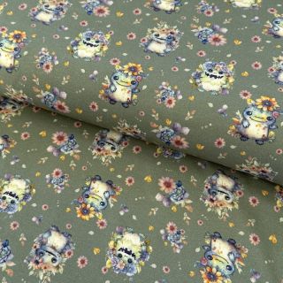 Pleteni materijal Happy monsters khaki digital print