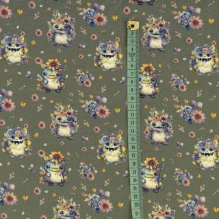 Pleteni materijal Happy monsters khaki digital print