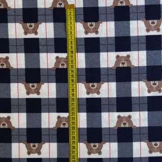 Pamučna tkanina FLANNEL Bear check navy