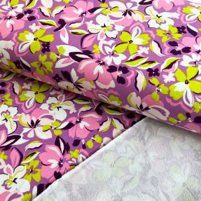 Tkanina trenirka Bright flowers design pink lime