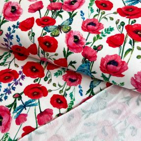 Topla pletenina Poppy flowers white digital print