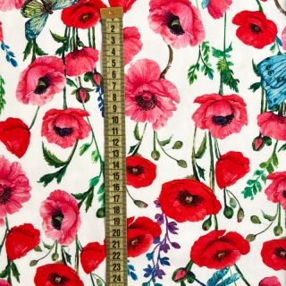 Topla pletenina Poppy flowers white digital print
