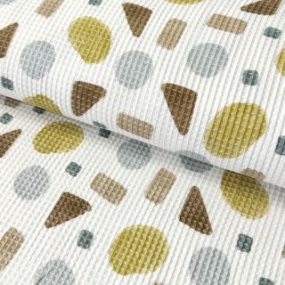 Pamuk s vafl vezom Shapes yellow digital print