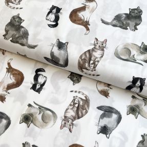 Pamučna tkanina Cats white digital print