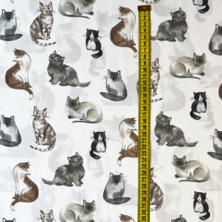 Pamučna tkanina Cats white digital print
