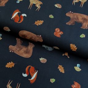 Pamučna tkanina Animals in the wood navy digital print