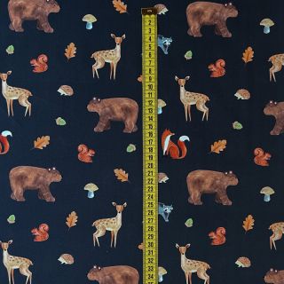 Pamučna tkanina Animals in the wood navy digital print