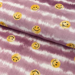 Dvostruka gaza/muslin Happy faces blush digital print