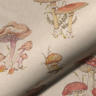 Dekorativna tkanina Linenlook premium Mushroom Hand Drawn digital print