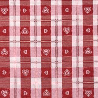 Dekorativna tkanina jacquard DOUBLE FACE Landhaus Heart Check dark red