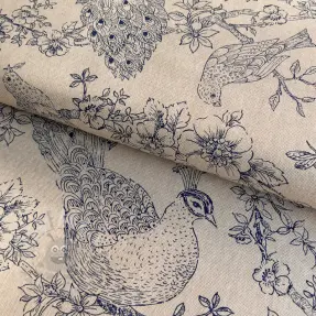 Dekorativna tkanina Linenlook Peacock Romance Scene