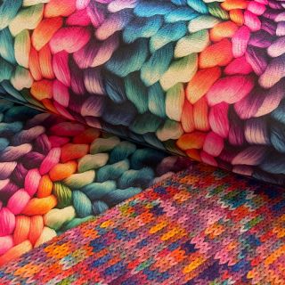 Umjetno krzno TWO SIDE Big knit difur digital print