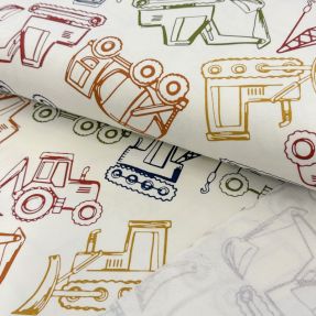 Tkanina za trenirke WORK VEHICLES off white digital print