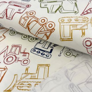 Tkanina za trenirke WORK VEHICLES off white digital print