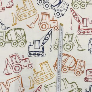 Tkanina za trenirke WORK VEHICLES off white digital print
