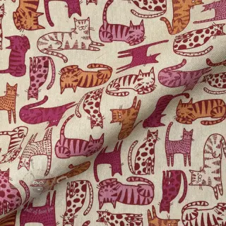 Dekorativna tkanina Linenlook Cat Wildlife Art pink