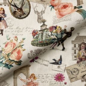 Dekorativna tkanina premium Linenlook Poetry Romantic Scene digital print
