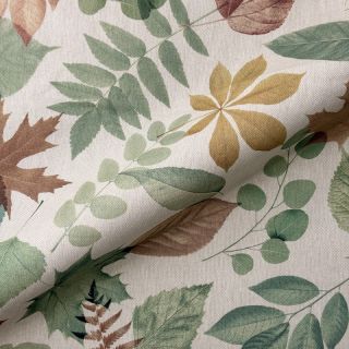 Dekorativna tkanina premium Linenlook Coloured Leaf Mix digital print