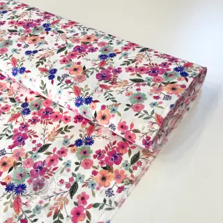 Viskoza LUREX Tossed flowers white digital print