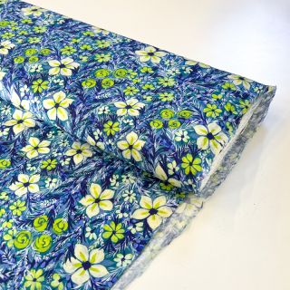Viskoza SATIN Blue flowers digital print