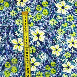 Viskoza SATIN Blue flowers digital print