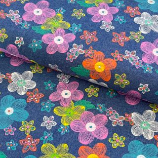 Pamučna tkanina JEANS Painted flowers
