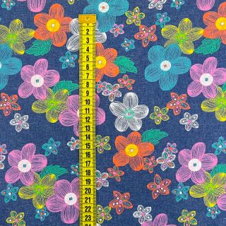 Pamučna tkanina JEANS Painted flowers