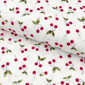 Tetra Tkanina/Muslin Cherries white digital print