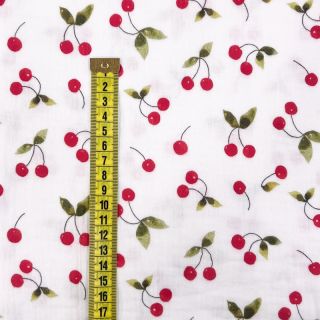 Tetra Tkanina/Muslin Cherries white digital print