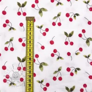 Tetra Tkanina/Muslin Cherries white digital print