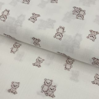 Dvostruka gaza/muslin Teddy white digital print ORGANIC
