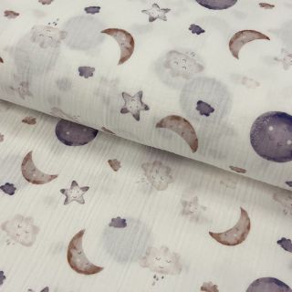 Dvostruka gaza/muslin Moon white digital print ORGANIC