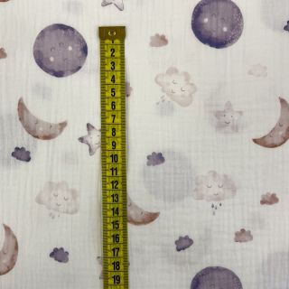 Dvostruka gaza/muslin Moon white digital print ORGANIC