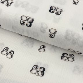 Tetra Tkanina/Muslin Penguin white digital print ORGANIC