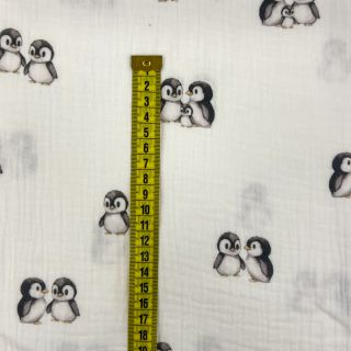 Dvostruka gaza/muslin Penguin white digital print ORGANIC