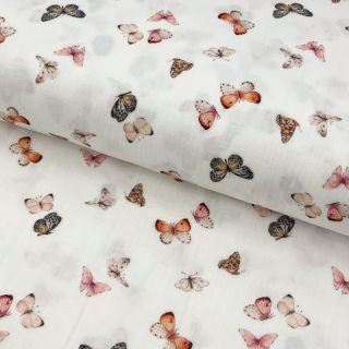 Dvostruka gaza/muslin Butterflies white digital print
