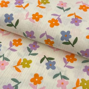 Tetra Tkanina/Muslin Retro flowie ecru