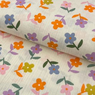 Tetra Tkanina/Muslin Retro flowie ecru